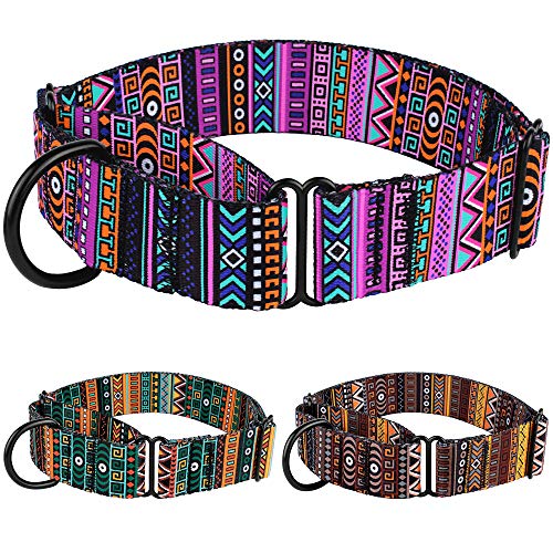 CollarDirect Martingale Collars for Dogs Heavy Duty Tribal Pattern Adjustable Soft Safety Training Nylon Wide Pet Collar Medium Large (Pattern 2, L, Neck Size 15