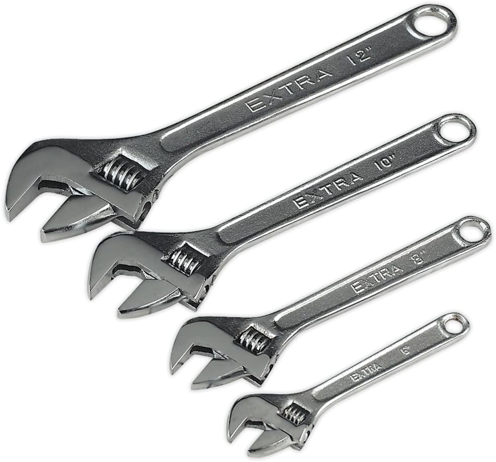 Sealey S0449 Adjustable Wrench Set, 150mm/200mm/250mm/300mm, 4 Pieces
