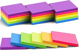 (24 Pack) Sticky Notes 3x3 in Post Bright Stickies Colorful Super Sticking Power Memo Pads, Strong Adhesive, 74 Sheets/pad