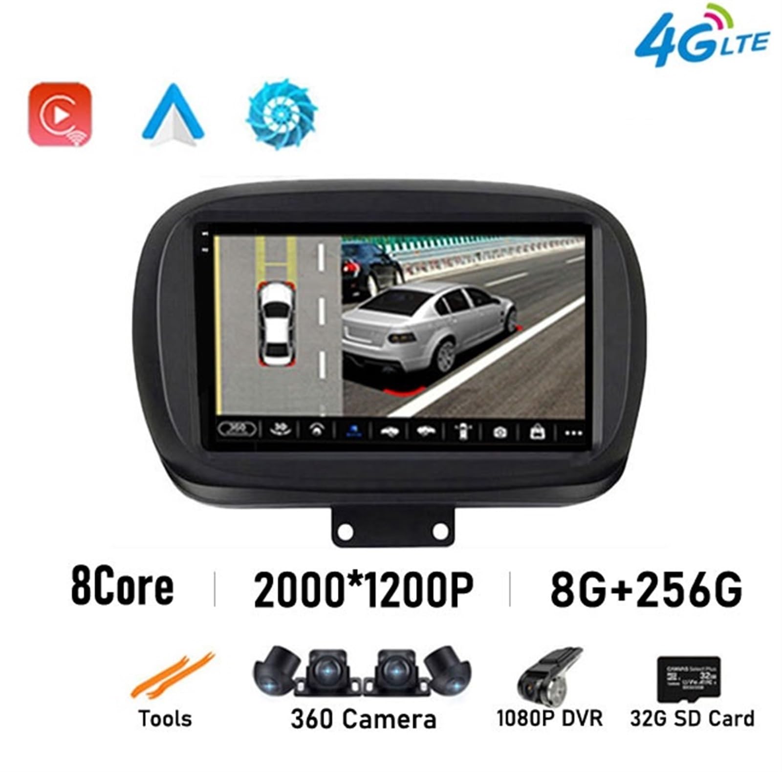 Navigatore Satellitare Auto Video Car Video Radio Multimedia Stereo Navigazione GPS(DLED 8G 256G 360CAM)