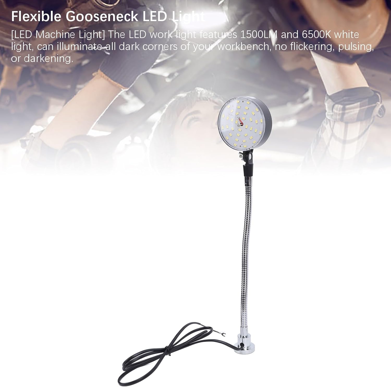 LED Machine Light 15W 36 LEDs 1500LM 6500K, Flexible Gooseneck Magnetic Base Work Light, 30cm Adjustable Bright White Task Lamp with Strong Magnet for Lathe Sewing Car