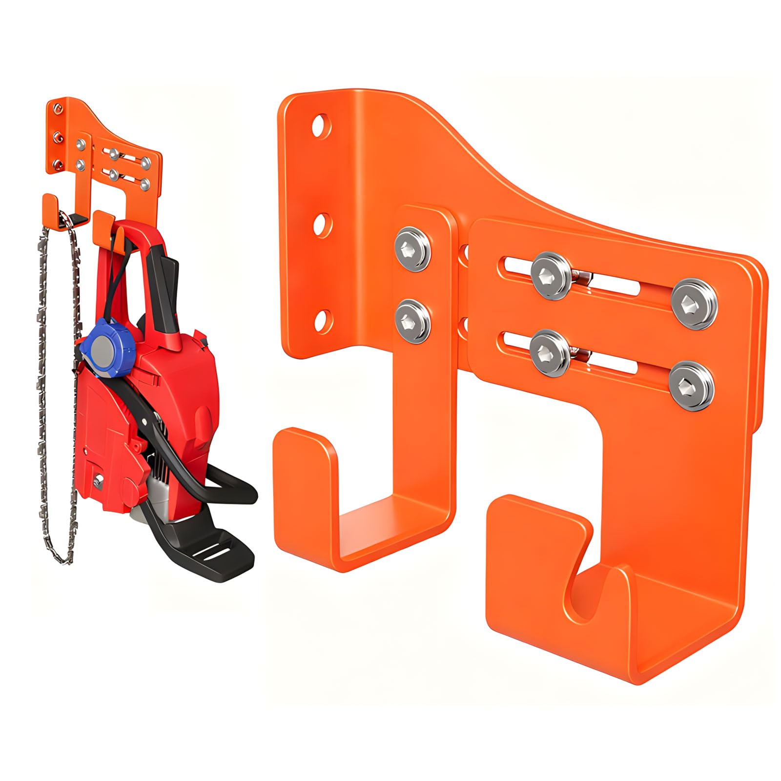 Shurhome Strong Modifiable Wall Mount for Chainsaw Storage with Against Scratch Security Secure Double Hook Plan Garage Workshop Use Iron Mount