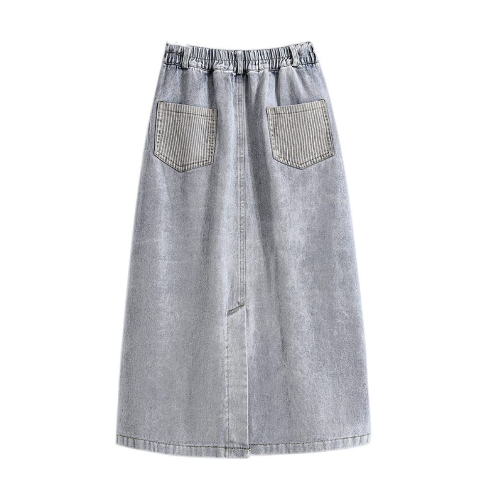 Rock Damen,Damen Maxirock Blau Elastischer High Waist Splicing Jeansrock Mit Schlitz Mit Taschen Reißverschluss A-Linie Hochwertige Mode Lange Röcke Für Mädchen Damen,L