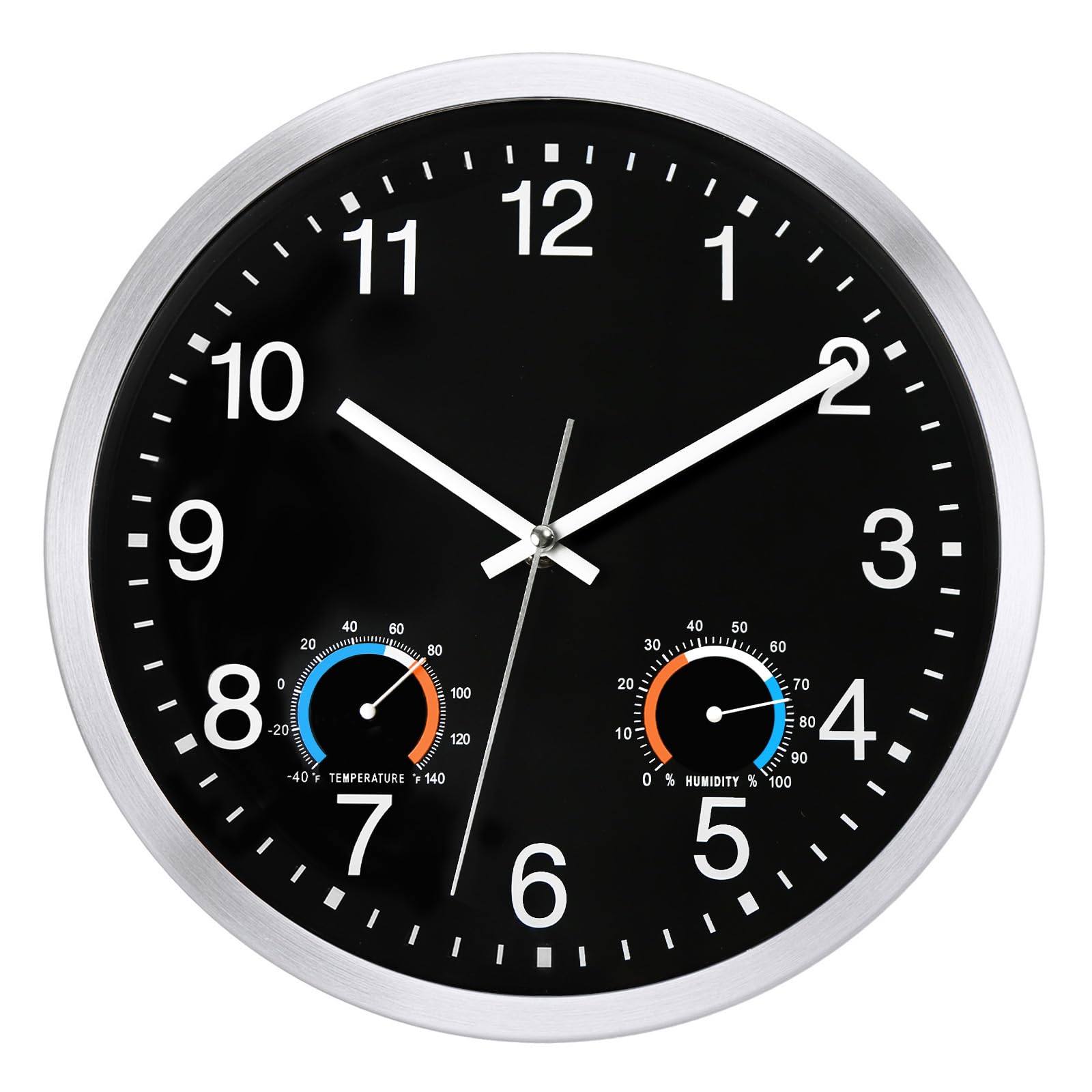 Caysie Horloge murale étanche à quartz avec thermomètre et hygromètre - 30,5 cm - Fonctionnement à piles - Pour terrasse, piscine, salle de bain - Noir