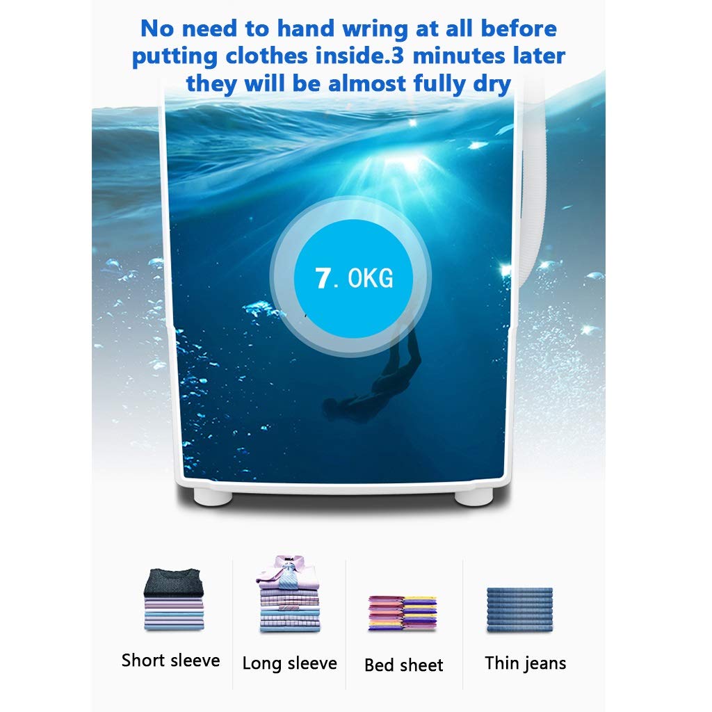 Sèche-linge portable, essoreuse domestique, essoreuse centrifuge, tambour en plastique/acier inoxydable, capacité de 7 kg, gain de place, machine de séchage pour vêtements d'appartements (taille : s