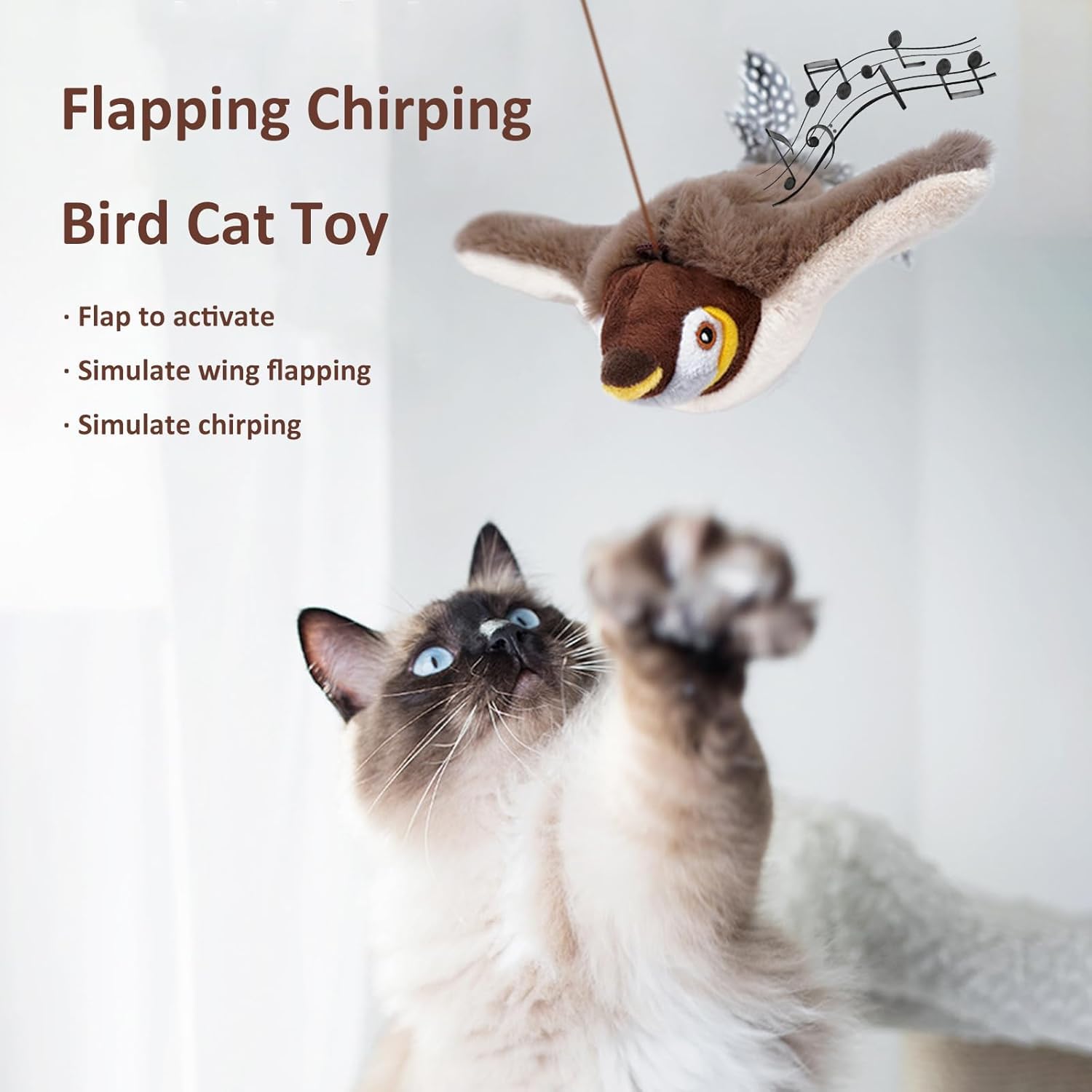 HIAME Flapping Bird Cat Toy, Interactive Simulated Flying Bird Cat Toy for Indoor Cats Rechargeable & Washable - Image 2