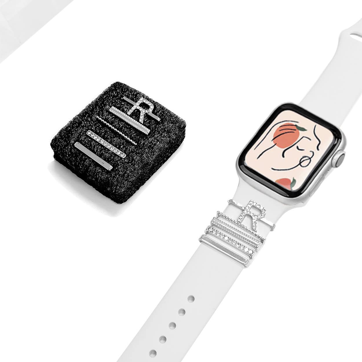 5Pcs Set Decorative Ring Loops for Apple Watch Band Charms Ultra Series 9 8 7 6 5 4, Metal Diamond Charms Accessories for Galaxy Watch Band Charms 6 5 4