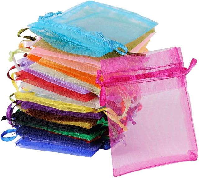 Cyleibe 100 Pcs Organza Gift Bags, Small Organza Bags Gift Drawstring Pouches for Wedding Favor Bags, Candy Bags 7 x 9 cm