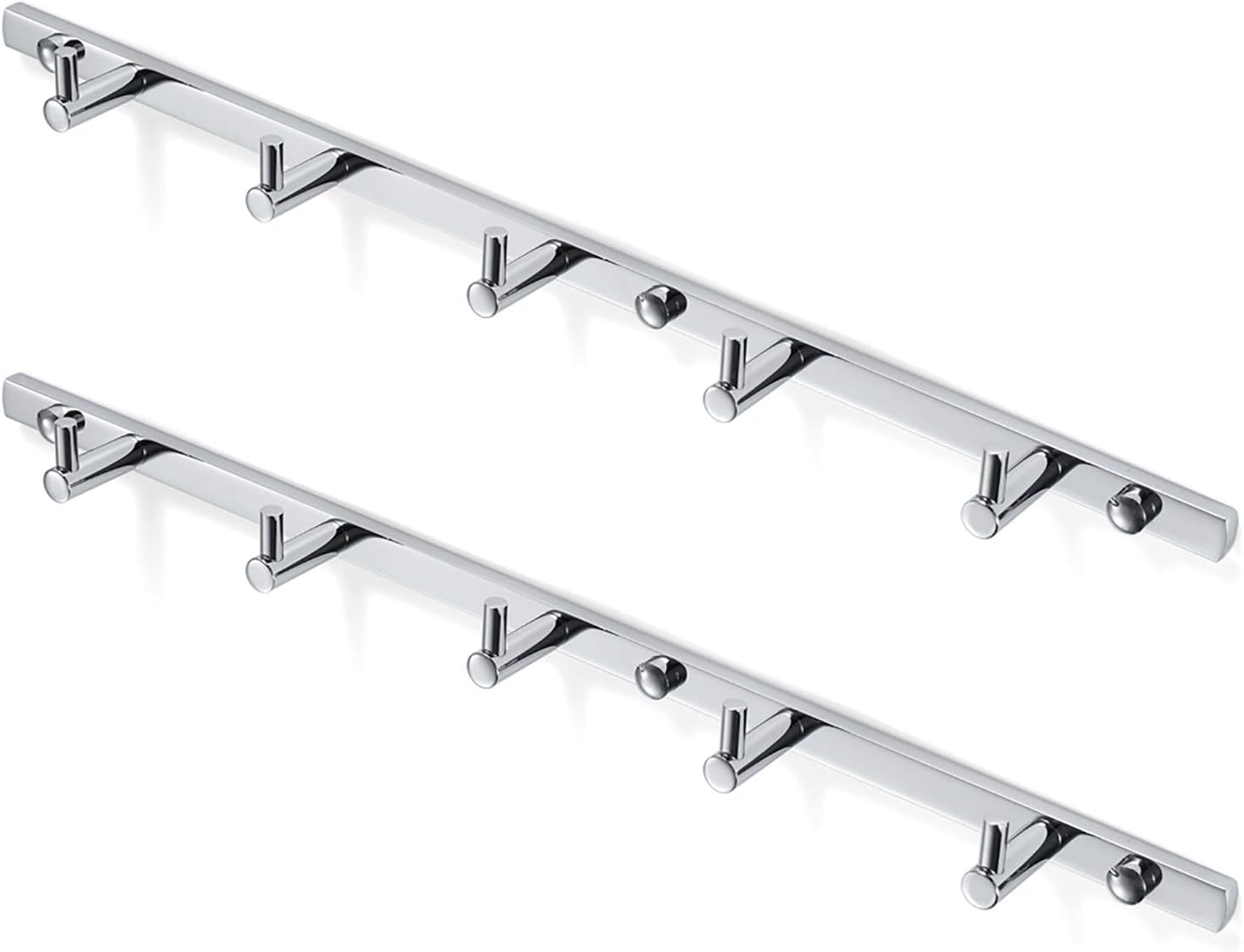 Coat Hooks with 5 Hooks, Chrome Coat Rack Wall Mounted Robe Hook Brass Towel Hook Heavy Duty Shower Hook for Bathroom, Kitchen, Office, Screw Installation,2 Hooks