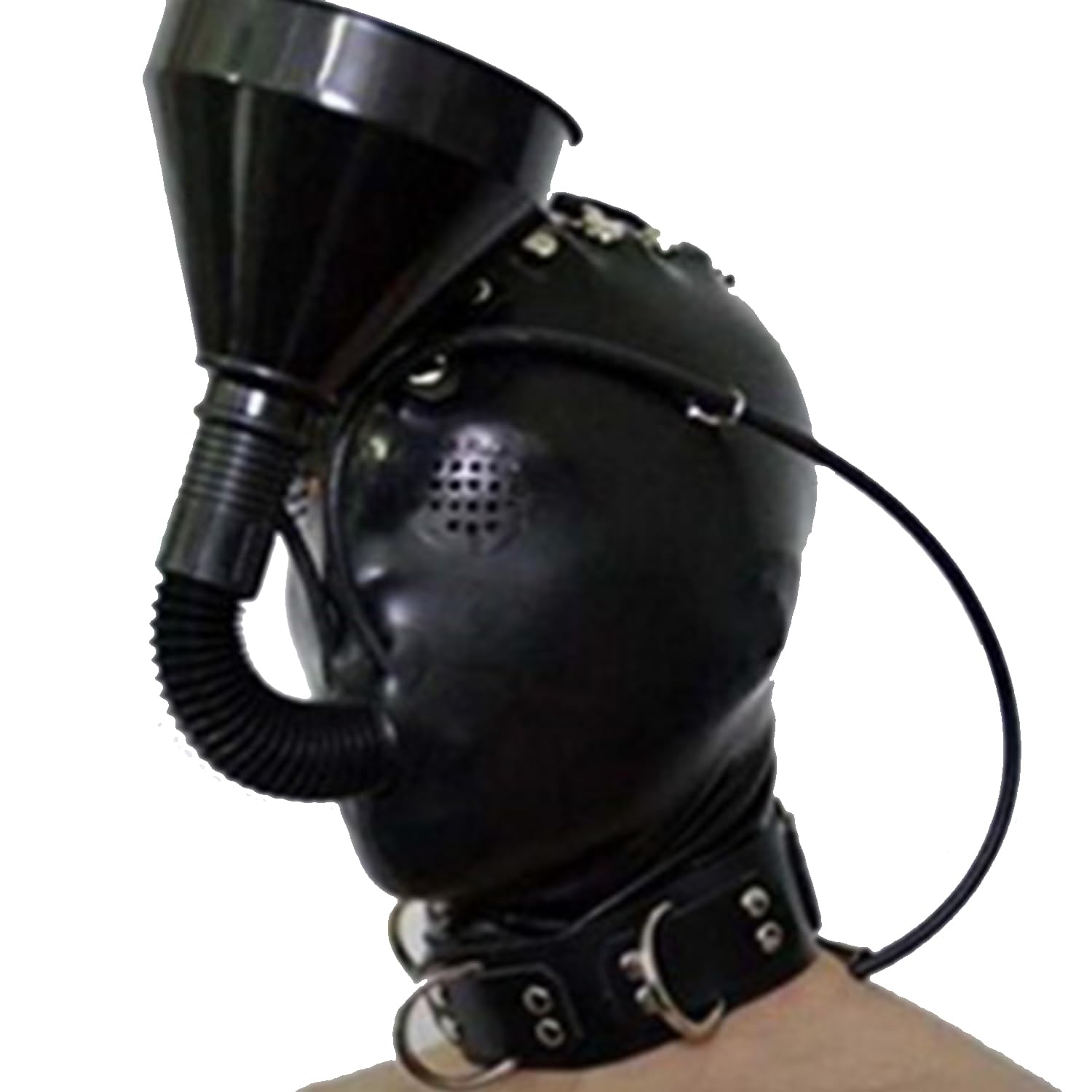 WXLPCGO Latex Hood Mask All Inclusive Back Zipper Latex Face Hood Rubber Head Mask Party Breathing Connector for Club(Size:L-68CM)