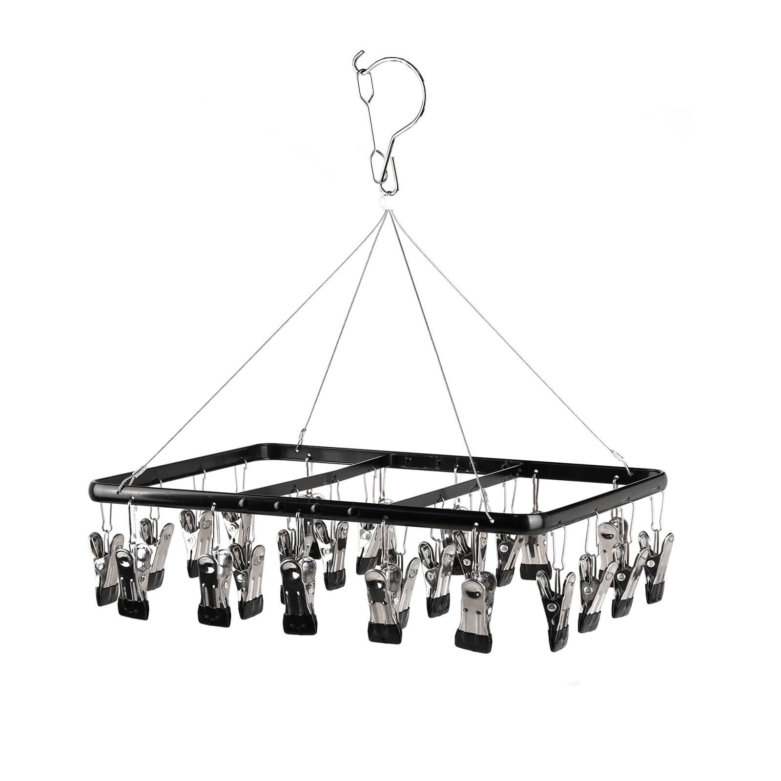 AnnZhao Windproof Sock Dryer Hanger, 26 Pegs Aluminum Hanging Clothes Airer, Portable Drying Rack for Washing Line, Ideal for Socks Underwear Baby Garments Hats, Black