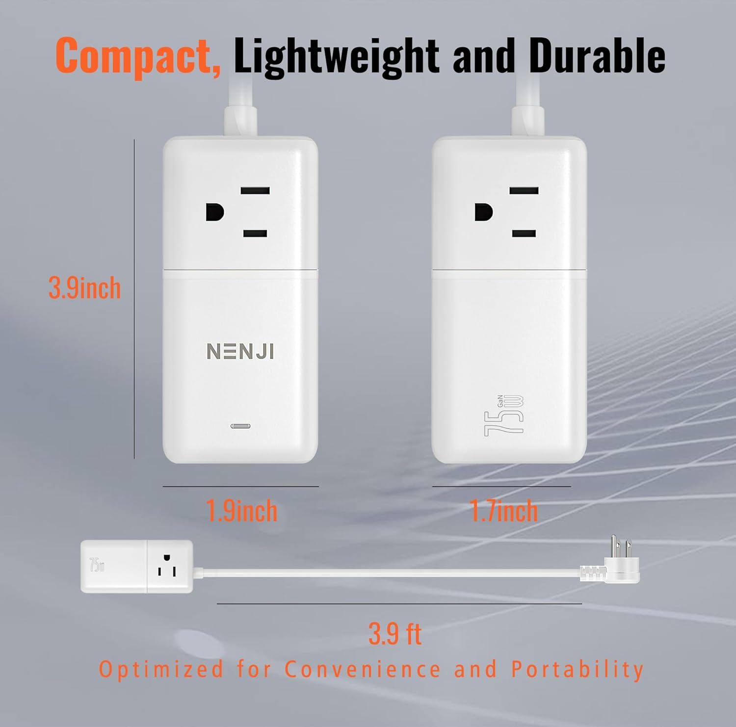 NENJI 75W GaN USB-C Super Fast Charging Station, 8-in-1 Power Strip with 5 USB & 3 AC Ports, Smart Charging, Fast PD Charger for iPhone, Samsung, iPad, MacBook – Desktop & Travel-Friendly – White