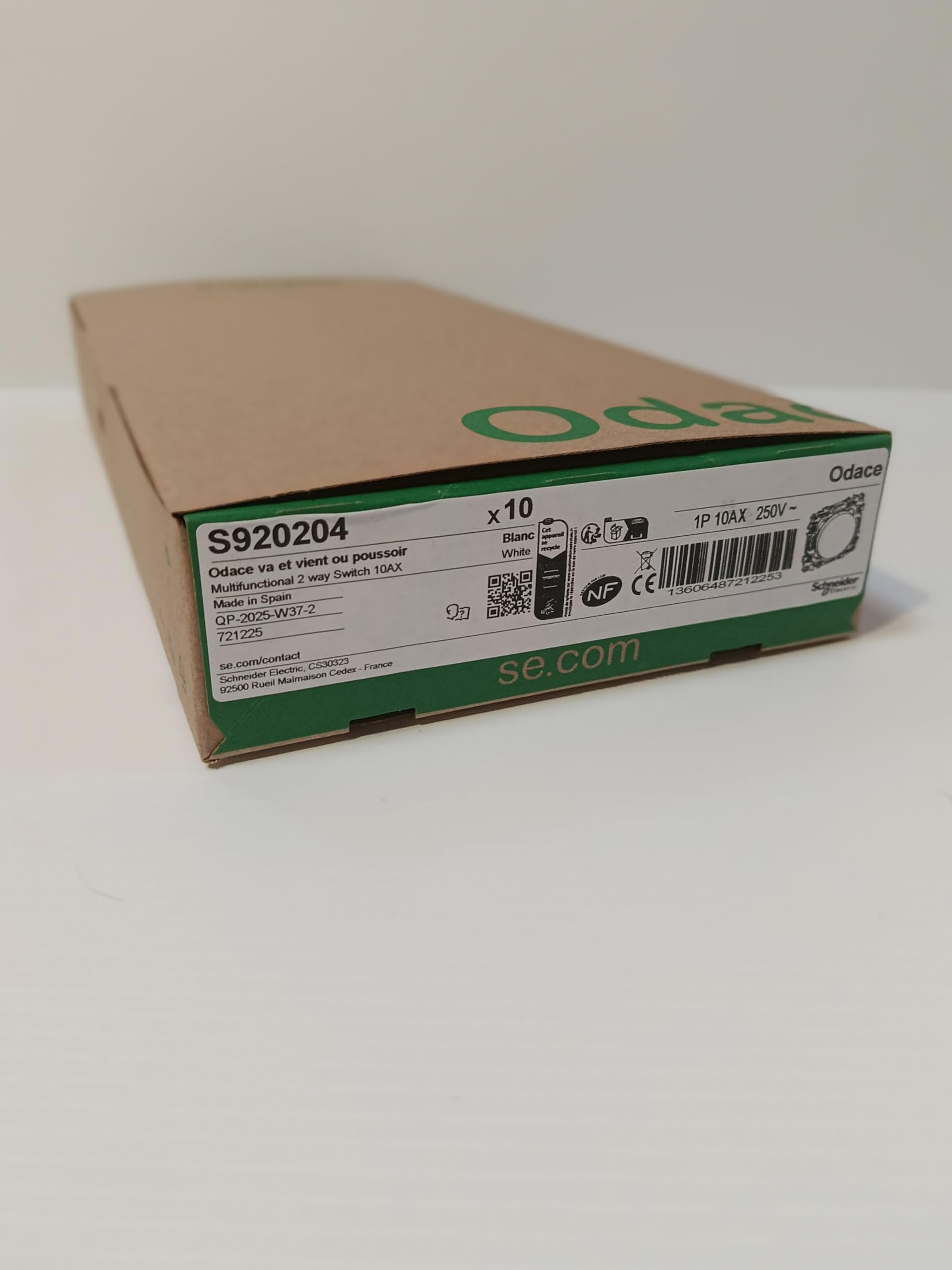 New Schneider 2026 Odace - Interrupteur - va-et-vient ou poussoir - 10AX - blanc craie Pack de 10 S920204