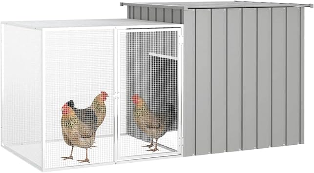 ZEYUAN Cage for Chickens, Grey, 200 x 91 x 100 cm, Galvanised Steel, Cage for Outdoor Chickens, Chicken Cage, Fences for Chicken Coop