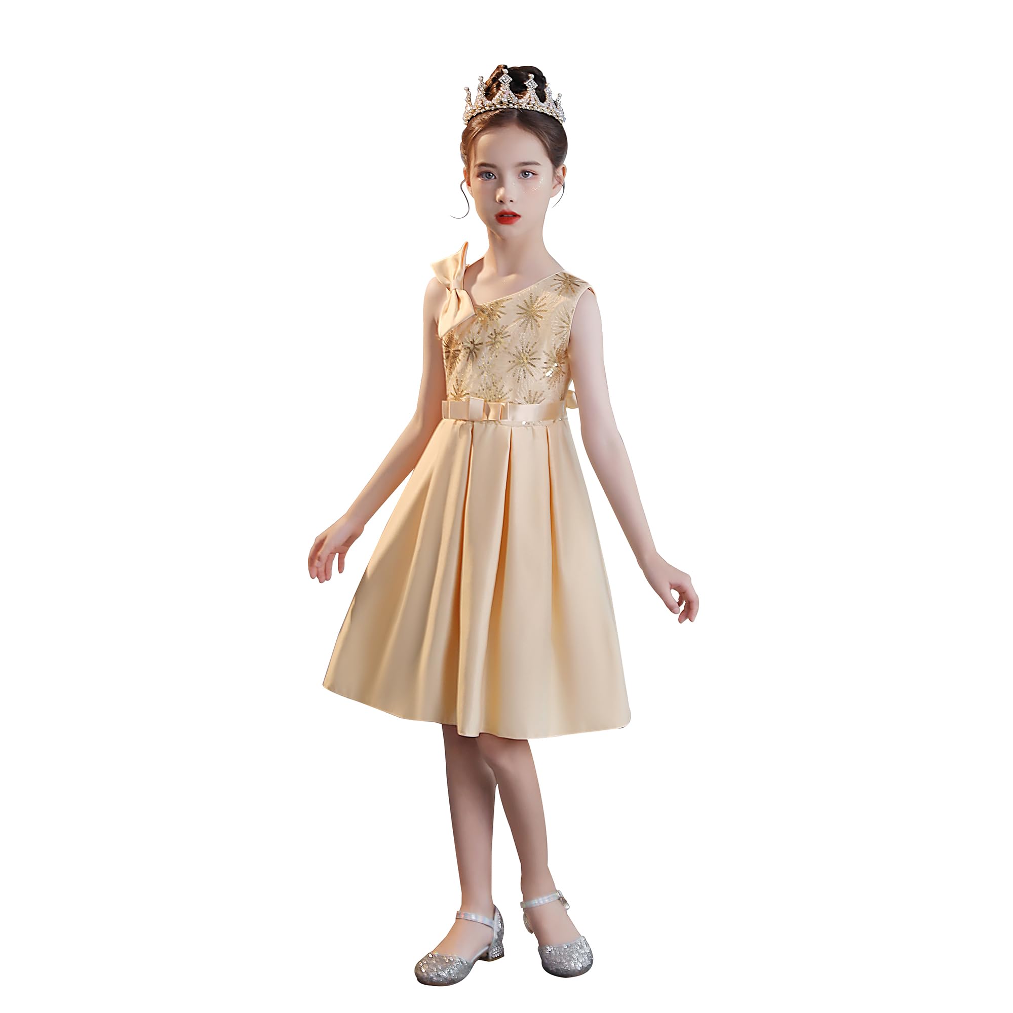 Cichic Girls Dress for Party 2-10 Years Flower Girl Wedding Dress Elegant Kids Formal Dress (7-8 Years, Yellow Sequin)