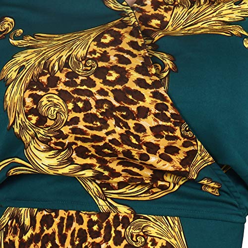 Image of POPWINGS Casual Dark Green Golden Animal Print Crop Top and Skirt Set for Women |Stylish Western Co-Ords Set | Summer Wear Co-ords for Women | V-Neck Crop Top Flare Knee-Length Skirt Set