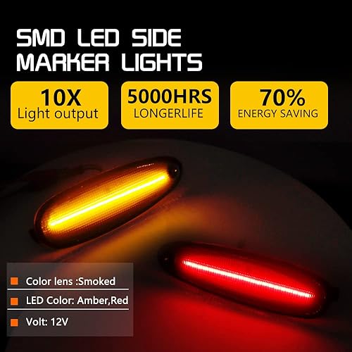 Miniatura 8 de Compatible con Ford Taurus 1996-1999 Mercury Sable 2002-2005 Ford Thunderbird parachoques trasero y delantero marcador lateral ahumado 4ps
