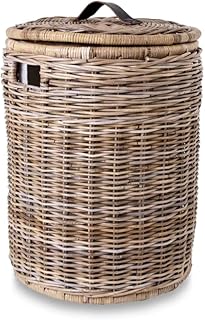 The Basket Lady Round Wicker Laundry Hamper, Large, 19 in Dia x 25 in H, Serene Grey…