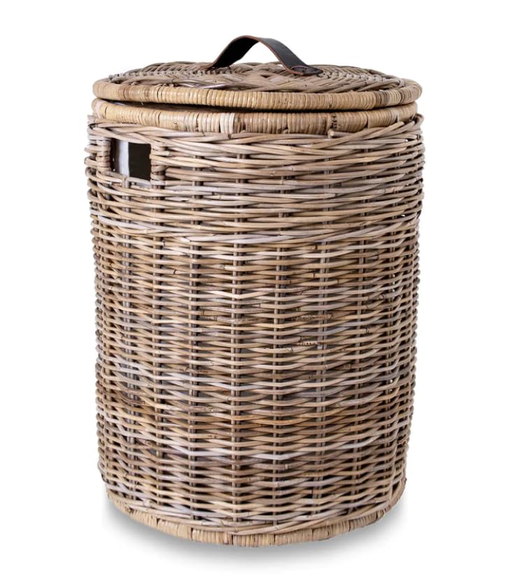 The Basket Lady Round Kubu Wicker Laundry Hamper, Extra Large, 23 in Dia x 28 in H, Serene Grey…