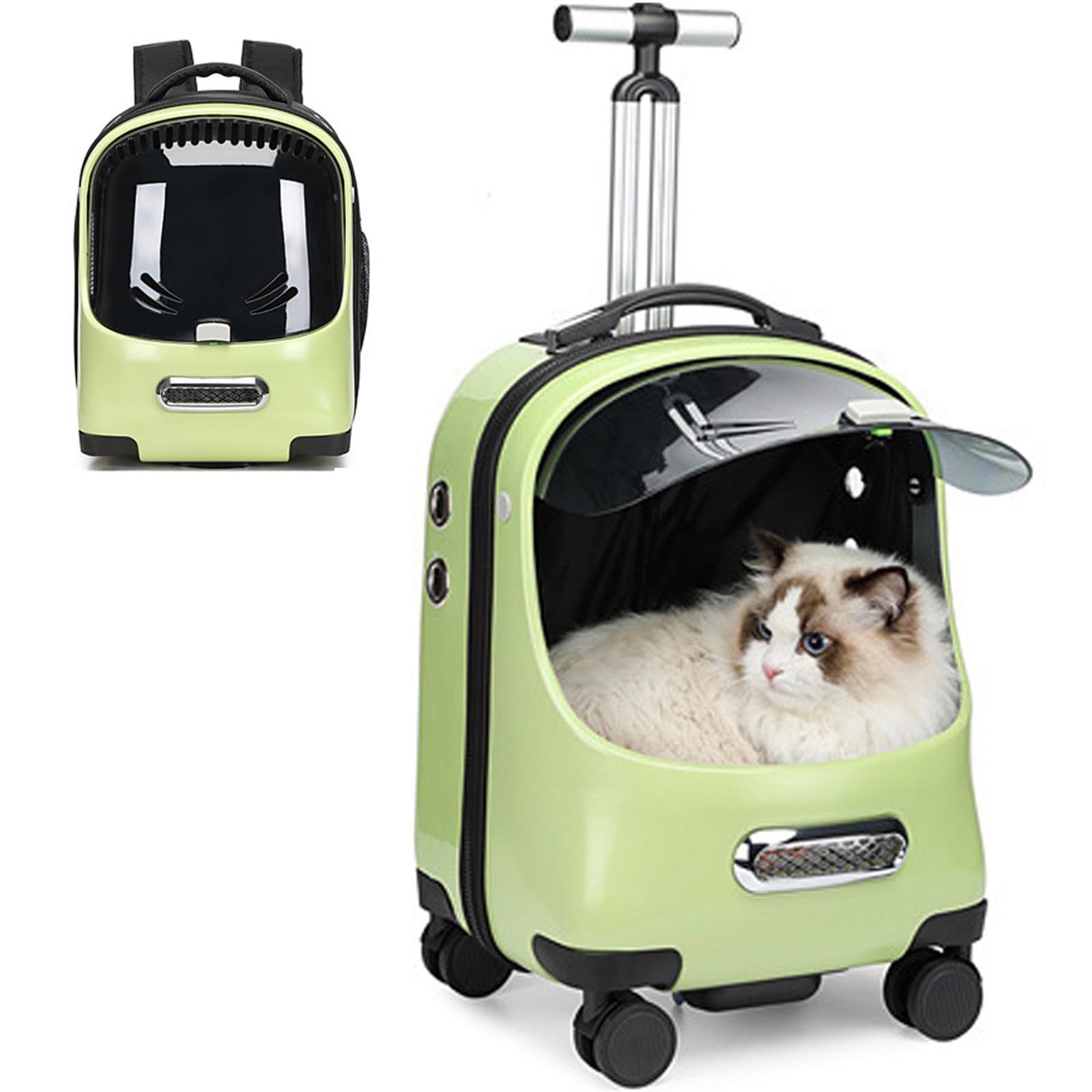 Haustier-Trolley, Atmungsaktive Haustier-Checkbox, Multifunktionales Tragedesign, Teleskopgriff Aus Aluminiumlegierung, Reisetasche Für Haustiere Im Freien (Green)