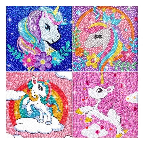 YYAQZD Diamond Painting Kit, 4Pezzi 5D Diamond Painting Kit Con accessori di pittura a diamante, DIY Diamante Painting Bambini Pittura Kit per Decorazione Della Parete di Casa Bambini (Rainbow Pony)