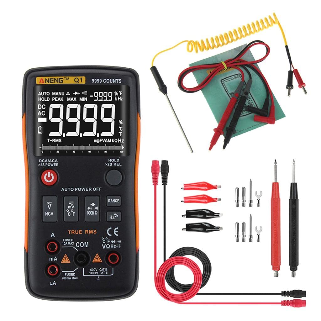 Digital Multimeter Auto Ranging Cable Test Temperature Sensor Black