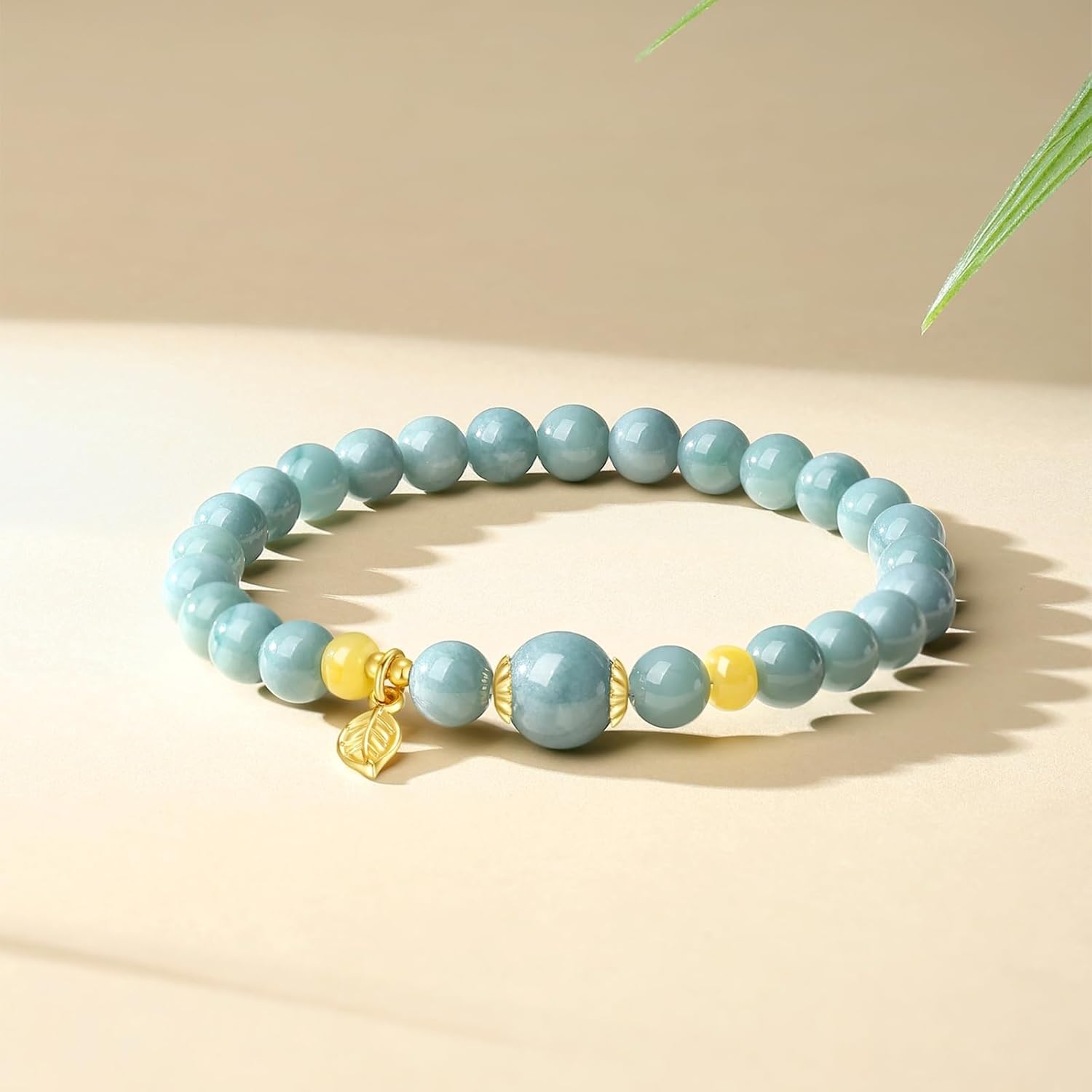 Jade Bracelet for Women, Natural Blue Green Real Jadeite Handmade Beaded Bracelets,Prosperity Good Luck Feng Shui 14K Gold Jade Bangle Jewelry,Suitable for Christmas,Mother, Valentine's - Image 2