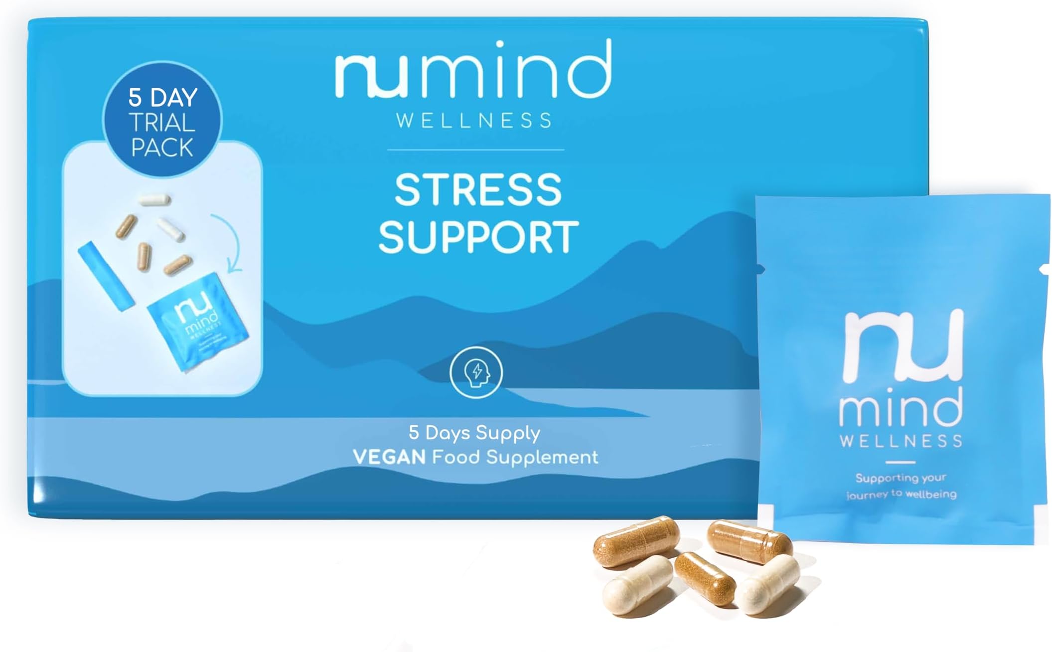 Nu MindCalming Support Formula 5 x Day Trial - All-in-One Calm Support Supplement B Vitamins, Vitamin C, Vitamin D3, Zinc, Iron, Magnesium, Ashwagandha KSM66