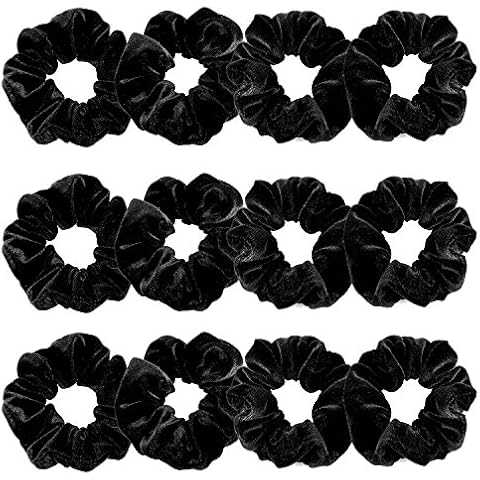 Whaline 12 Pieces Hair Scrunchies Velvet Elastics Scrunchy Bobbles Soft Hair Bands Hair Ties (Black) Cover