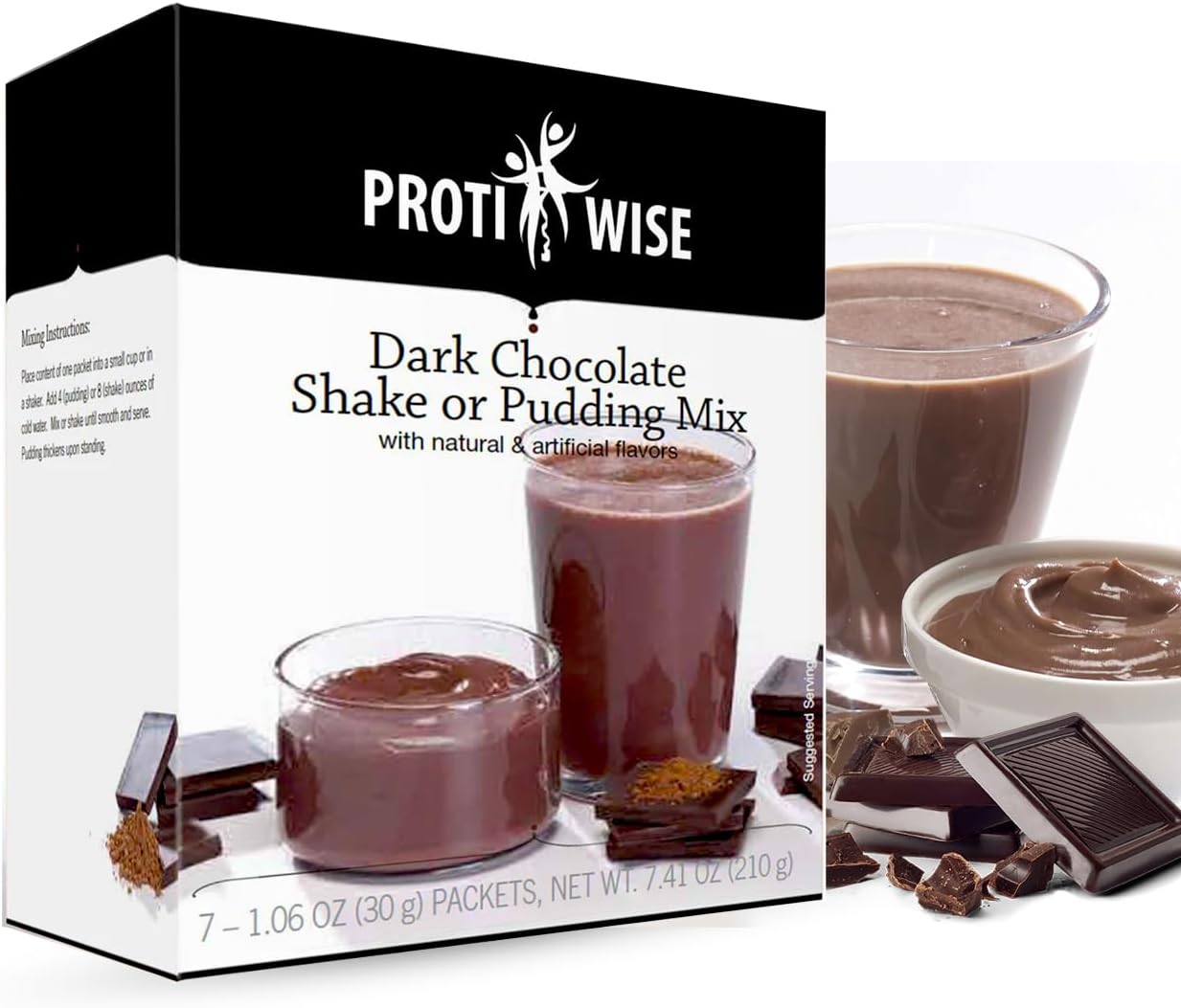 ProtiWise High Protein Shake & Pudding Mix | 15g Protein, Low Fat, Low Calorie, Low Sugar | Gluten Free KETO | Meal Replacement for Hunger Control | Dark Chocolate Flavor | 7/Box
