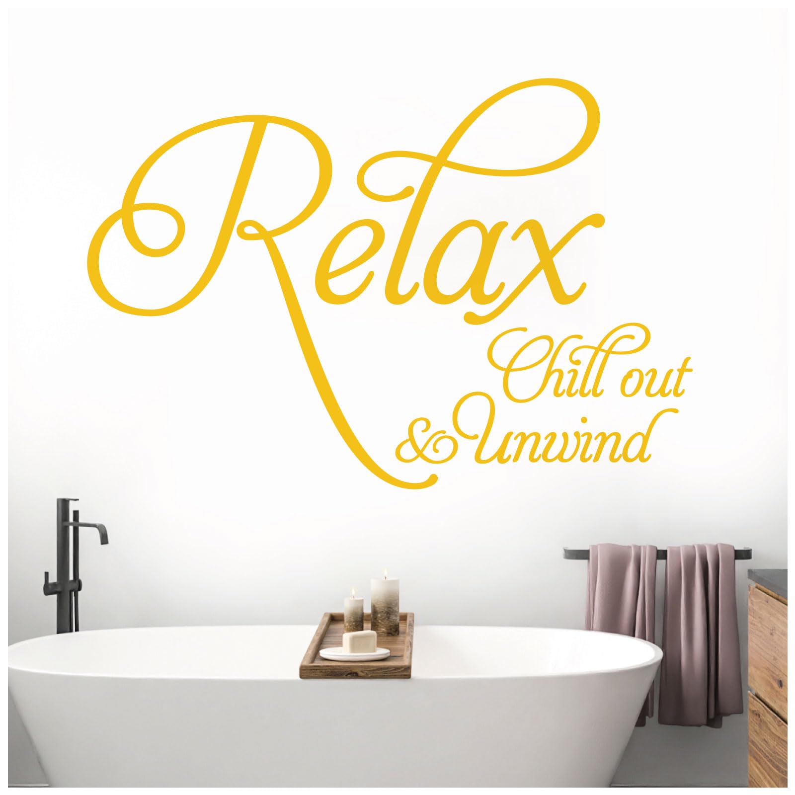Relax, Chill Out, Unwind - Bathroom, Spa Wall Quote, Decal Wall Art Sticker [Medium] [Sunflower] — image 1