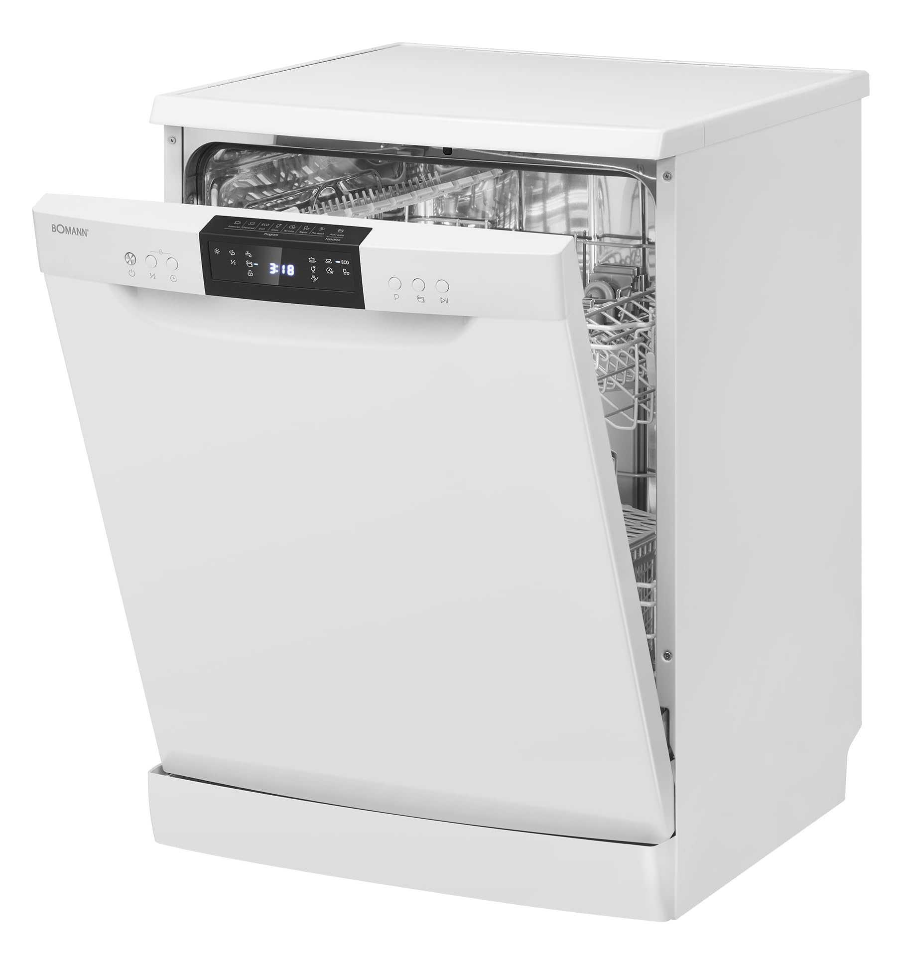 Bomann GSP 7419 Geschirrspüler 60 cm 14 Maßgedecke Stand Unterbau 7 Programme 2 Sprühebenen Startvorwahl weiß