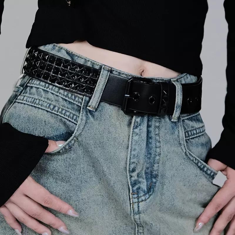 Image of Studded Belt, Metal Punk Rock Rivet Belt with Bright Pyramid Studded for Women Men