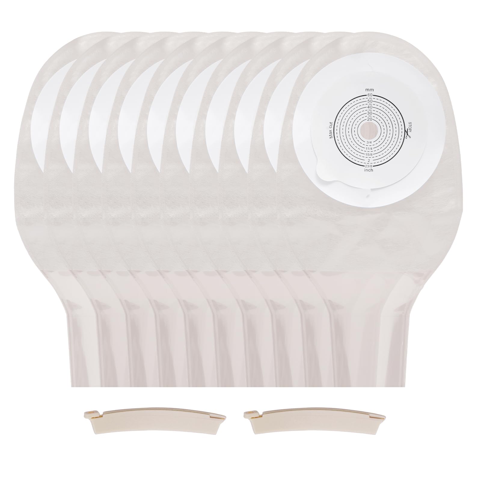 10 PCS Colostomy Bags,Ostomy Supplies,One Piece Drainable Ostomy Pouch with Closure for Ileostomy Stoma Care, One Piece Ostomy Bag,Cut-to-Fit,650ml, (Include 2 x Clamps)