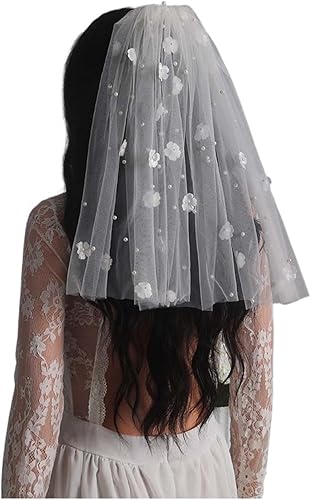 118'' Cathedral Wedding Veil Floral Bridal Veils Pearl Long Veil with Comb 2 Tier Short Veil for Brides