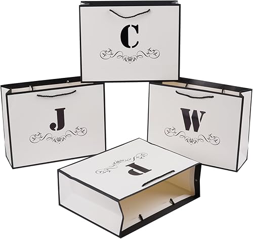 Miniatura 5 de Bolsa de regalo con letras con papel de envoltura para hombres, mujeres, niños y niñas, bolsa de papel grande de 12 pulgadas de color blanco y negro