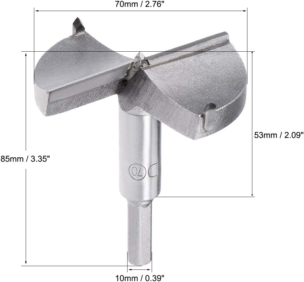 uxcell Forstner Drill Bits 70mm, Tungsten Carbide Wood Hole Saw Auger Opener, Woodworking Hinge Hole Drilling Boring Bit Cutter (Gray)