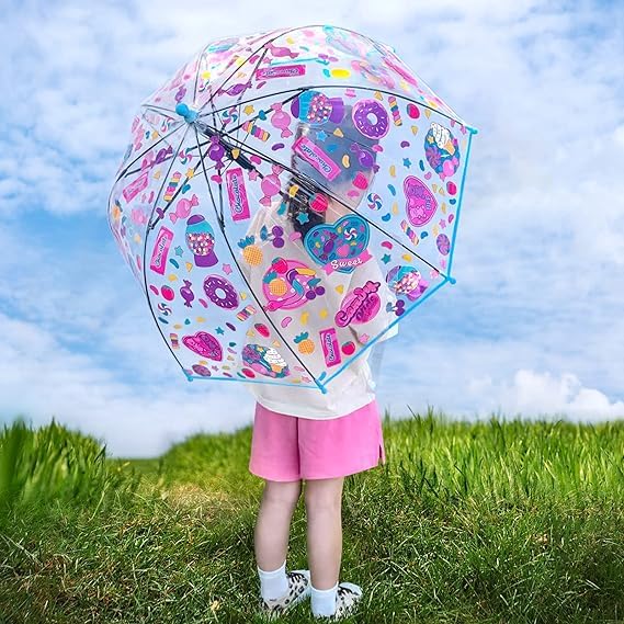 Image of Rainbow Smiling Sun Umbrellas Children Magic Cloud Transparent, See through Dome Umbrella for Children, Umbrella for Girls and Boys, Umbrella for Kids