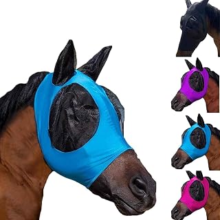 4 Pieces Horse Fly Mask with Ears Cover Elastic Material Upgrade Uv Horses Fly Mask with Ears Equine Sunscreen Quiet Ride and Smooth Fly Mask with Eye Protection (4 Pieces)