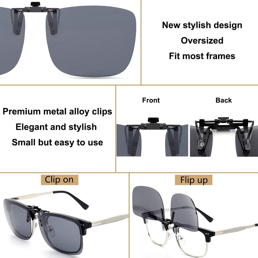 CAXMAN Polarized Clip On Sunglasses Over Prescription Glasses for Men Women UV Protection - Image 3