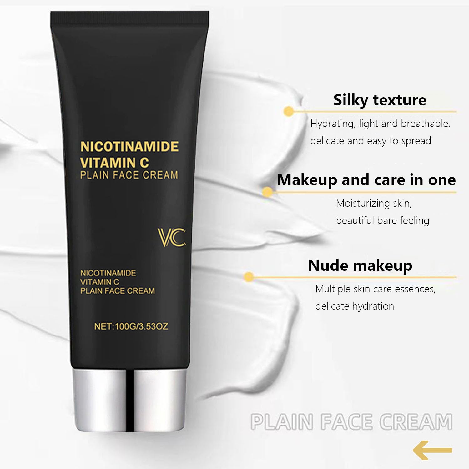 Niacinamida Vitamina C Crema Para La Piel De Tubo Negro, Crema Facial Simple Con Nicotinamida Y Vitamina C, Crema De Maquillaje Con Cinco Vitaminas C, Humectante Con Vitamina C Para Cara (3pcs)