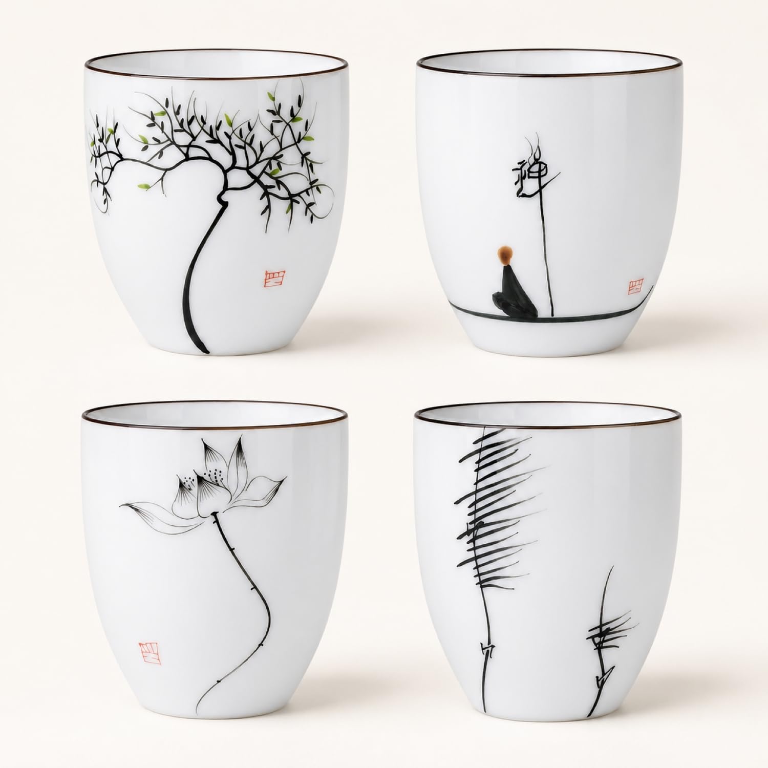 I-MART 4 szt. chińskich ceramicznych filiżanek do herbaty kung fu, zestaw filiżanek do herbaty, 140 ml