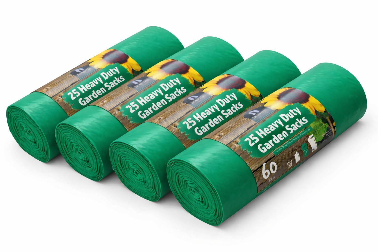 25 Heavy Duty Garden Waste Sacks 60L Green Strong Rubbish Leaf Bags (4)