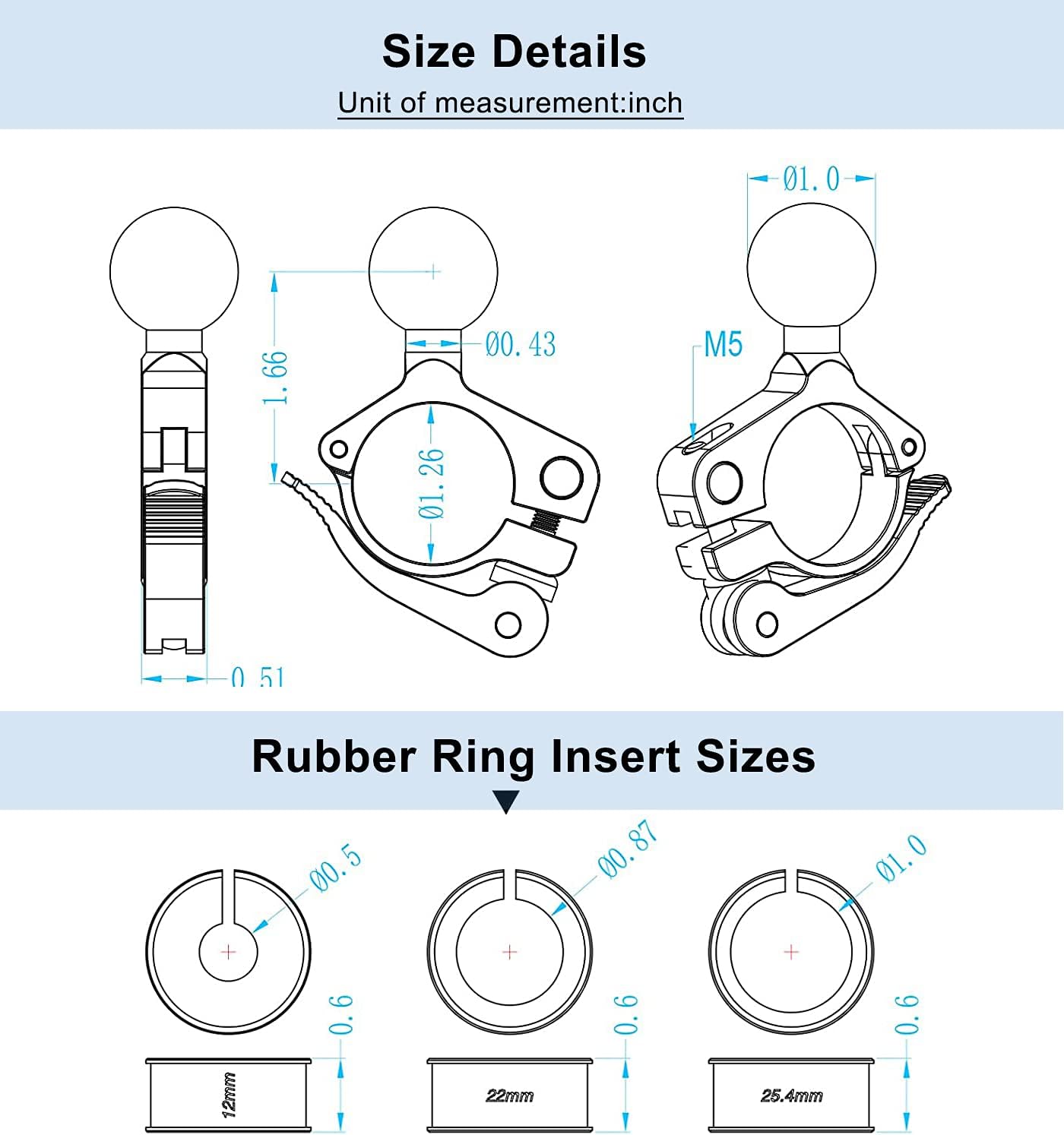 Jitehsha 1" Ball Adapter Mount Base Aluminium No Tool Installing on 0.5"-1"-1.26" Handlebar Bike/Motorcycle Phone Holders Compatible with RAM Mounts : Automotive