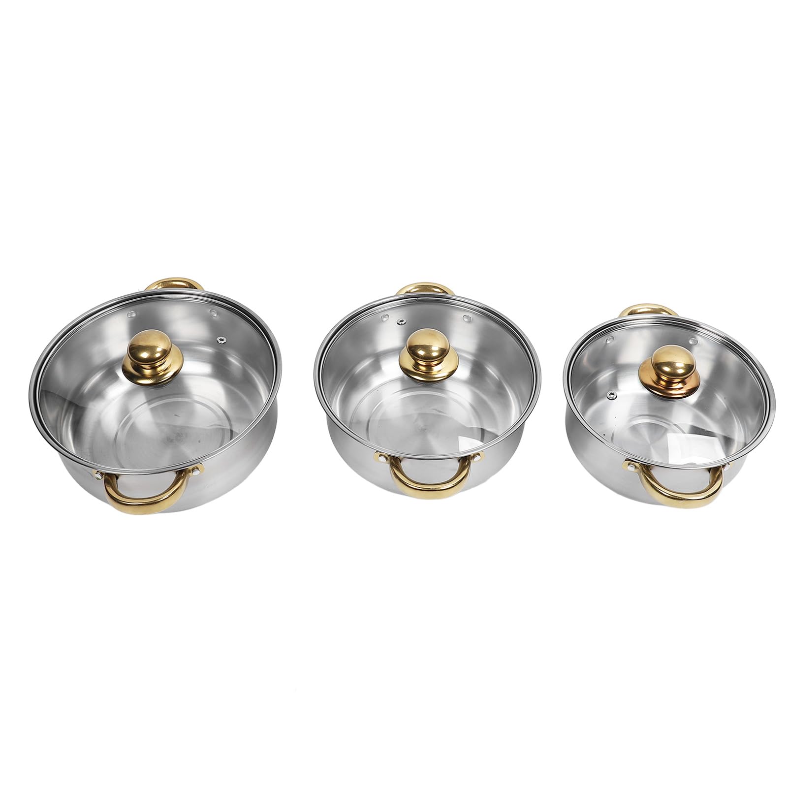 Generic Zestaw naczyń ze Stali Nierdzewnej, Nierdzewny, Elegancki Design, Wielofunkcyjne Patelnie i Garnki do Domowej Kuchni, 6 Sztuk (Złoty uchwyt)