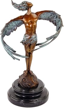 Kunst & Ambiente Martin Klein Contemporary Bronze Statue - Icarus20 - Signed - Height 27 cm - Abstract Sculpture - Angel Figurine - Marble Based - Handmade 100% Real Bronze - Lost-Wax Casting