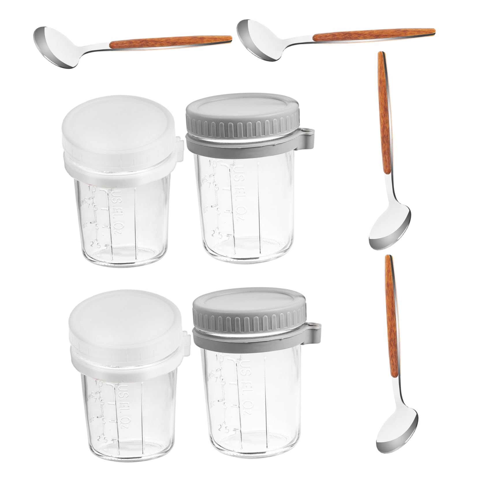4 pièces Bocaux Verre Déjeuner avec Cuillères Intégrées Pots Hermétiques pour Overnight Oats Yaourt Fruits Secs Cuisine Polyvalente