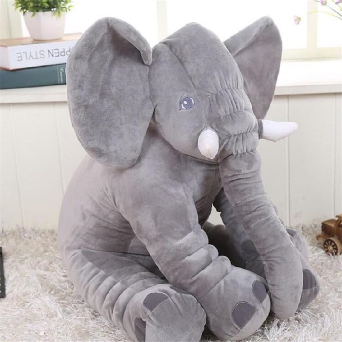 Babify Big Size Fibre Filled Stuffed Animal Elephant Plush Material Hugging Soft Toy for Kids (60 cm, Grey with Ball) - 1 Year Above 1