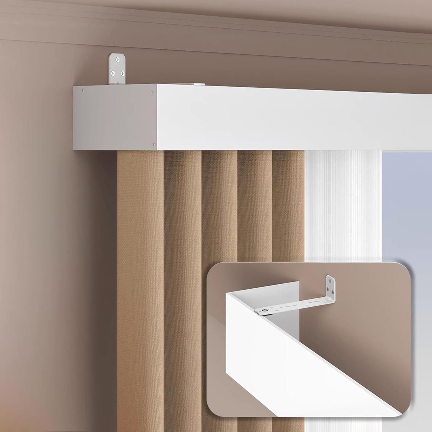 Double Row Curtain Track Silent Heavy Duty Drop Ceiling for Curtains-Room Divider,Decorative Curtain Track Box - 6m/19.7ft Pelmet Panel for Bay Window & Room Divider - Wall Mount Cornice Baf
