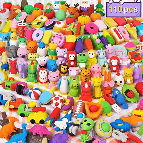 Arscniek 110 Pack Animal Erasers for Kids Bulk, Cute Desk